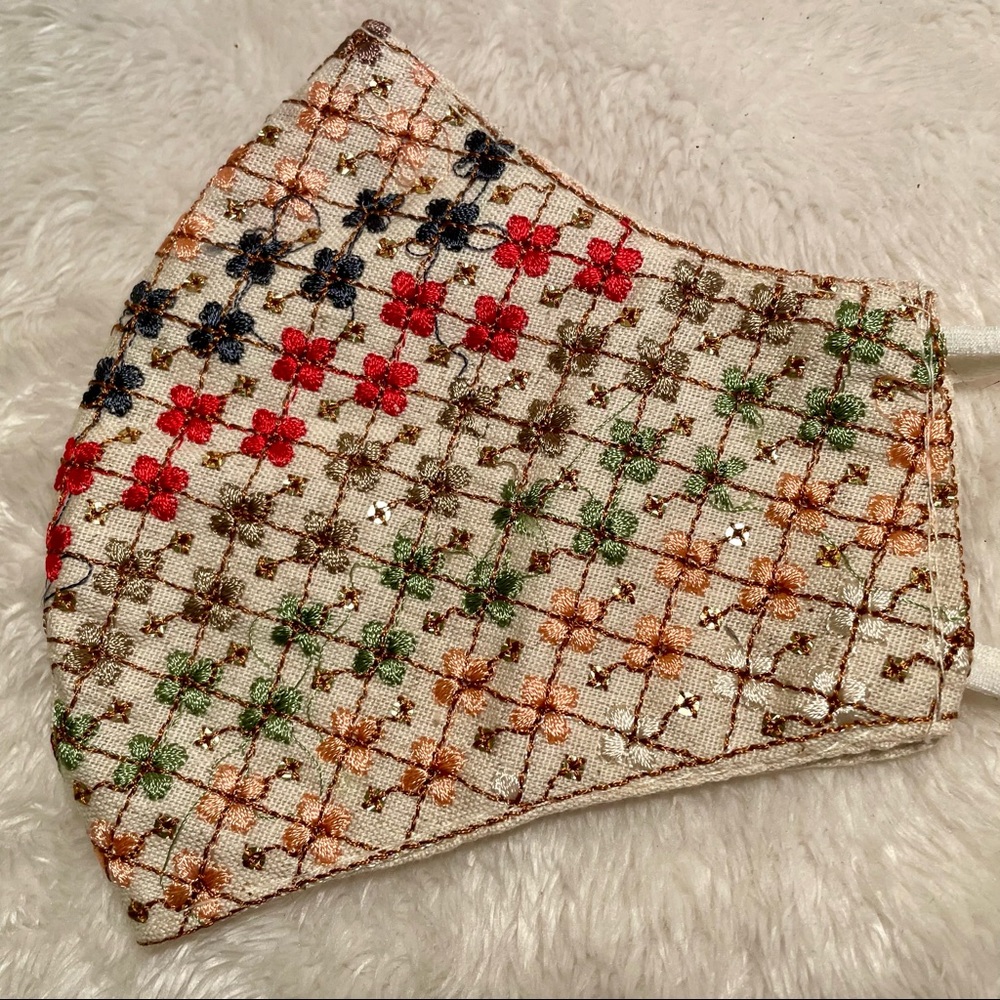 Hand embroidered  linen face maskMachine washable and reusable